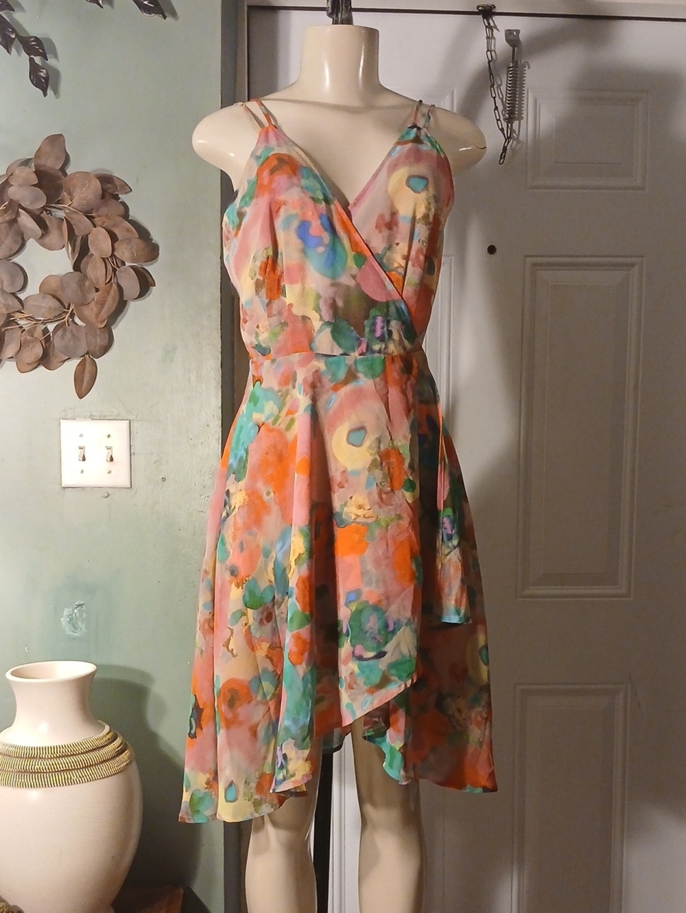 BB. Dakota Floral Watercolor Wrap Sundress — Pink Multi